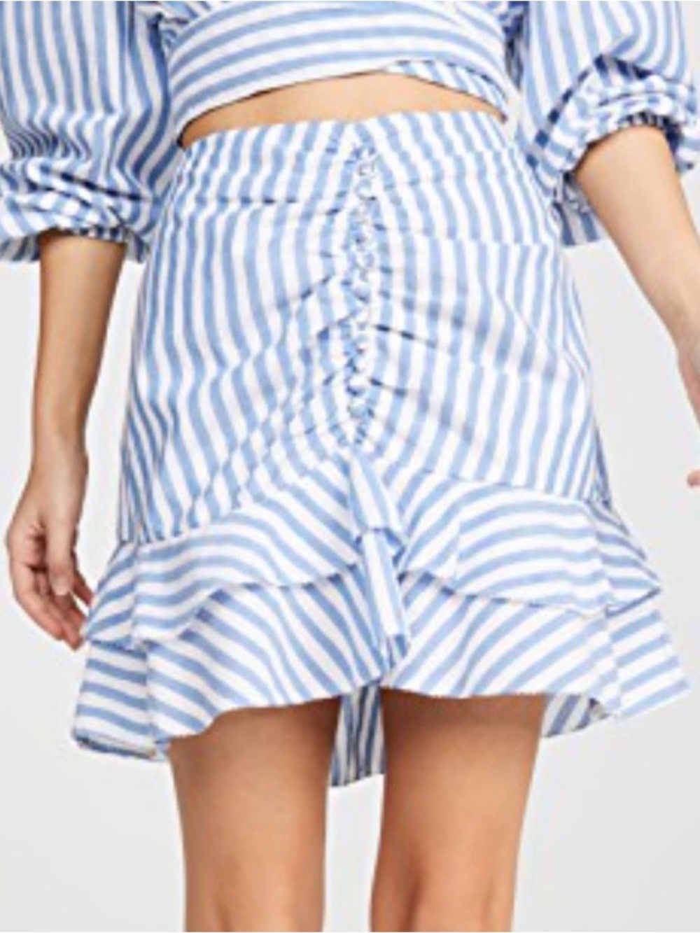 Red Carter ruffled mini nautical white and blue striped summer vacation skirt